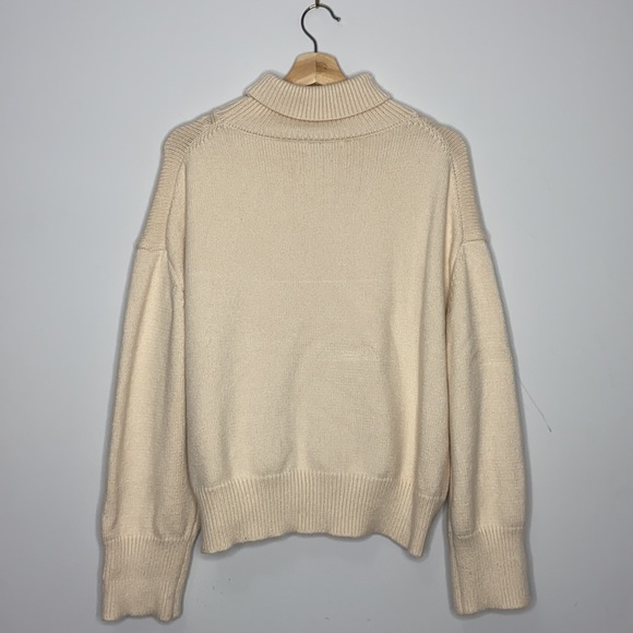 Cream Turtleneck Thick Knit Sweater with Heart Embroidered Detail - Picture 6 of 10